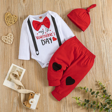 Odimame My 1St Valentines Baby Boy Outfits 0-3 Months Newborn Romper Clothes Pants Set Cute Hat Red 70Cm