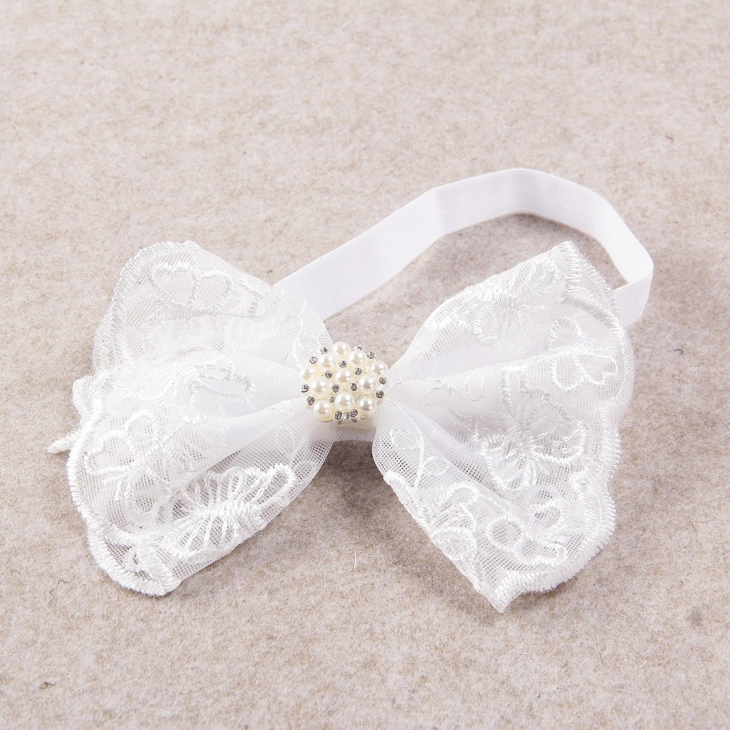 Nishine 2 Pack Baptism White Newborn Bowknot Headbands Baby Christening Hair Bows Headwrap Toddler Hairband (Pearl Button)