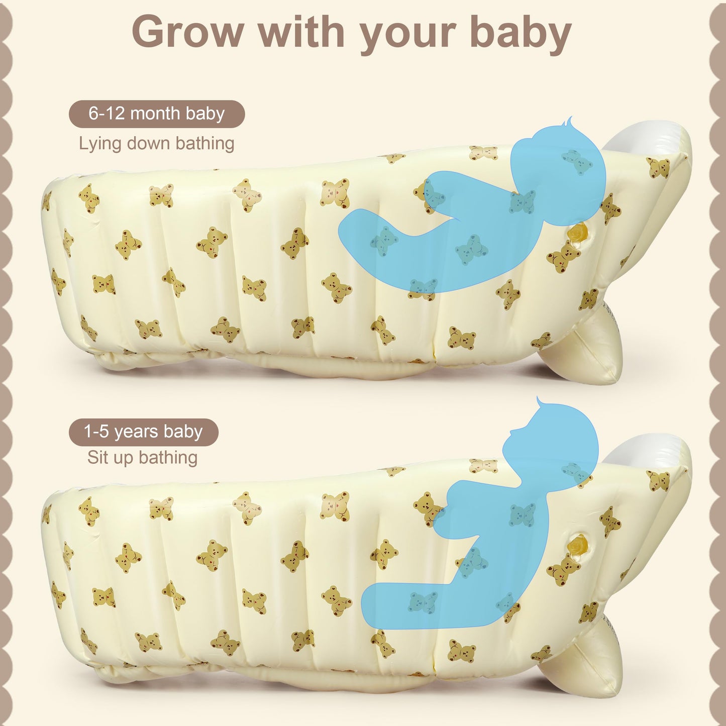 Mink Newborn To Toddler Bath Tub,Inflatable Baby Bathtub With Built-In Air Pump,Portable Travel Shower Basin With Back Support,