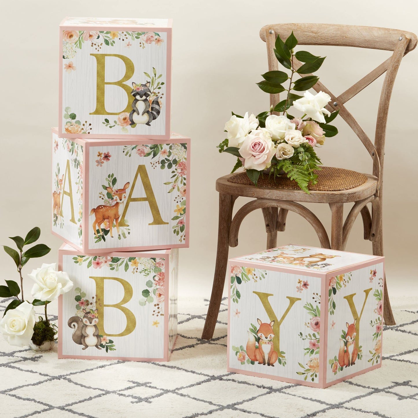 Kate Aspen Pink Woodland Baby Boxes With Letters For Baby Shower Decorations Photo Prop & Nursery D  Cor (Set Of 4 Spells Baby)