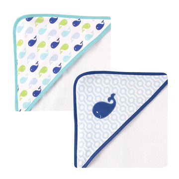 Luvable Friends Unisex Baby Cotton Terry Hooded Towels, Blue Whale, One Size