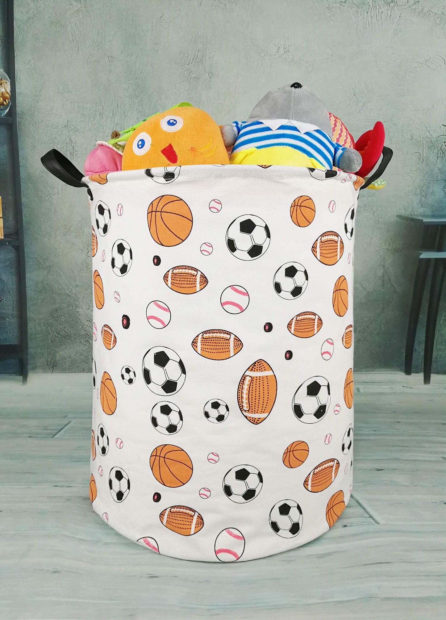 KUNRO Large Sized Round Storage Basket Waterproof Coating Organizer Bin Laundry Hamper for Nursery Clothes Toys (Balls)