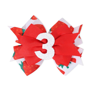 Strawberry Bow Hair Clips - Girls 3Rd Birthday Party Decoration, Berry Sweet Three Years Old Birthday Bow Hair Clips, Sweet Girl