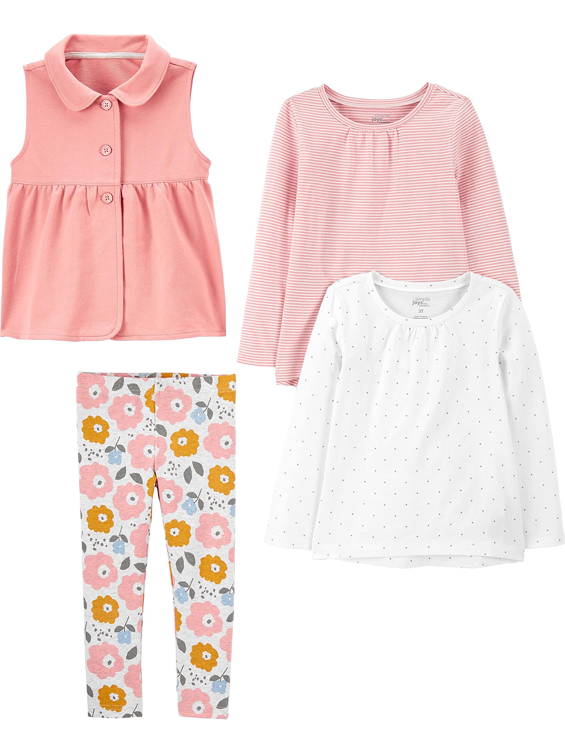 Simple Joys By Carter'S Girls 4-Piece Top And Set Fashion Vest, Floral – Cutebab