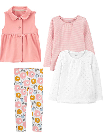 Simple Joys By Carter'S Girls 4-Piece Top And Set Fashion Vest, Floral/Pink, 2T Us