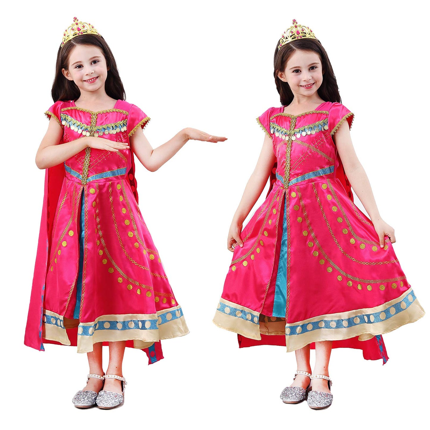 Princess Jasmine Costume Dress Up Clothes Fancy Arabian Outfit Attire With Cape Tiara Wand Gloves Accessories Set For Little Tod
