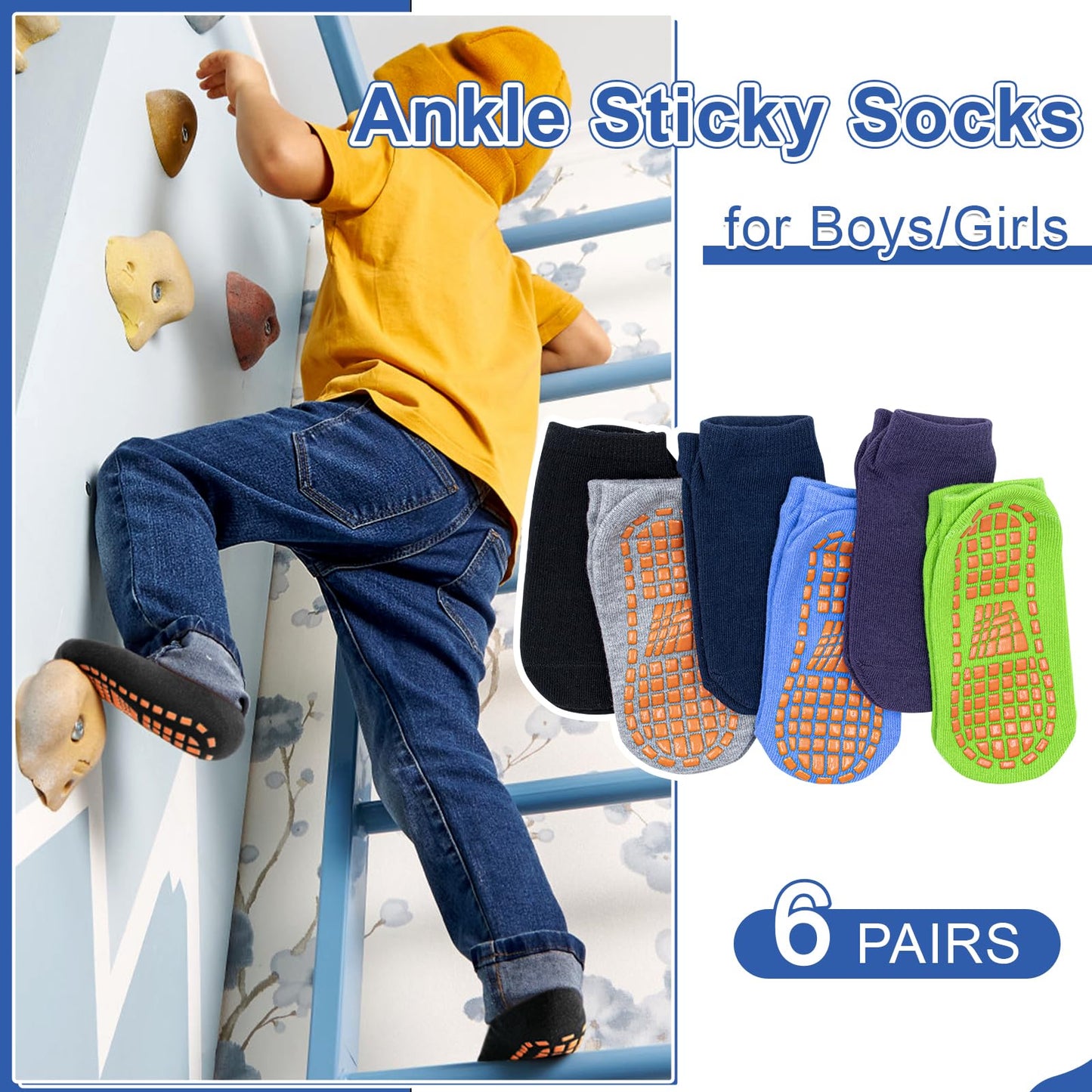 Hycles Boys Girls Non-Slip Toddler Socks Grip Ankle Sticky Sock Anti-Skid Socks For Kids 6 Pairs For 2-5 Years Kids
