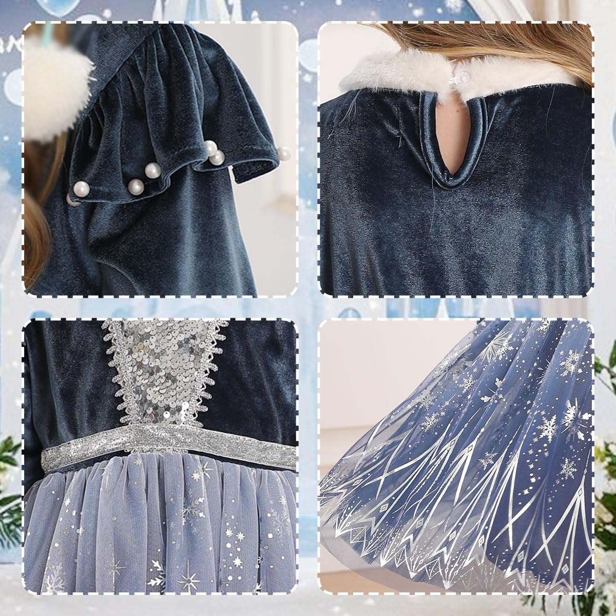 Itvti Girls Princess Elsa Dress Up Costume Snow Queen Halloween Christmas Cosplay Party Toddler Dress Blue, 3-4 Years(Label 110)
