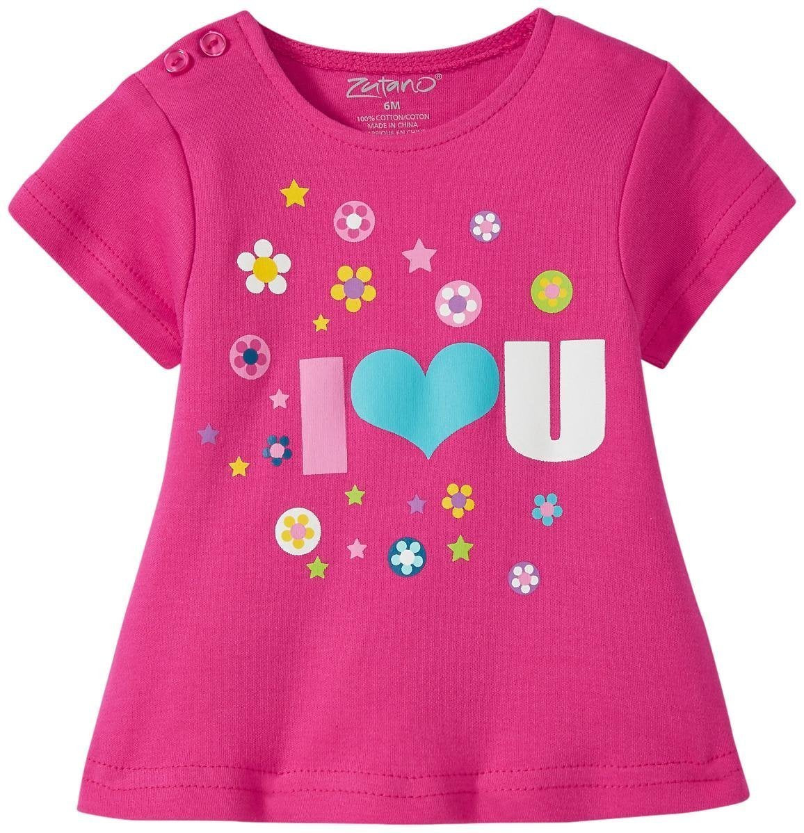 Zutano Baby Girls' I Heart U Screen Swing Tee, Fuchsia, 24 Months