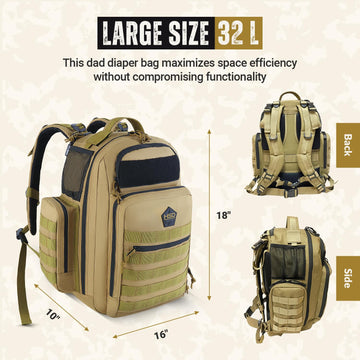 Highspeeddaddy - Original Baby Diaper Backpack, Military-Grade, Waterproof Baby Travel Bag For Dads & Moms, Lay-Flat Design With