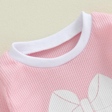 Kupretty Toddler Baby Girl Valentines Day Outfits Heart Waffle Knit Sweatshirts And Pants Set Fall Winter Spring Clothes (Light