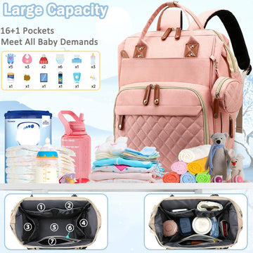 Shitieshou Diaper Bag Backpack Baby Bag, Baby Girl Boy Diaper Bag For Dad Mom With Pad,16 Pockets, Pacifier Case, Large Diaper B