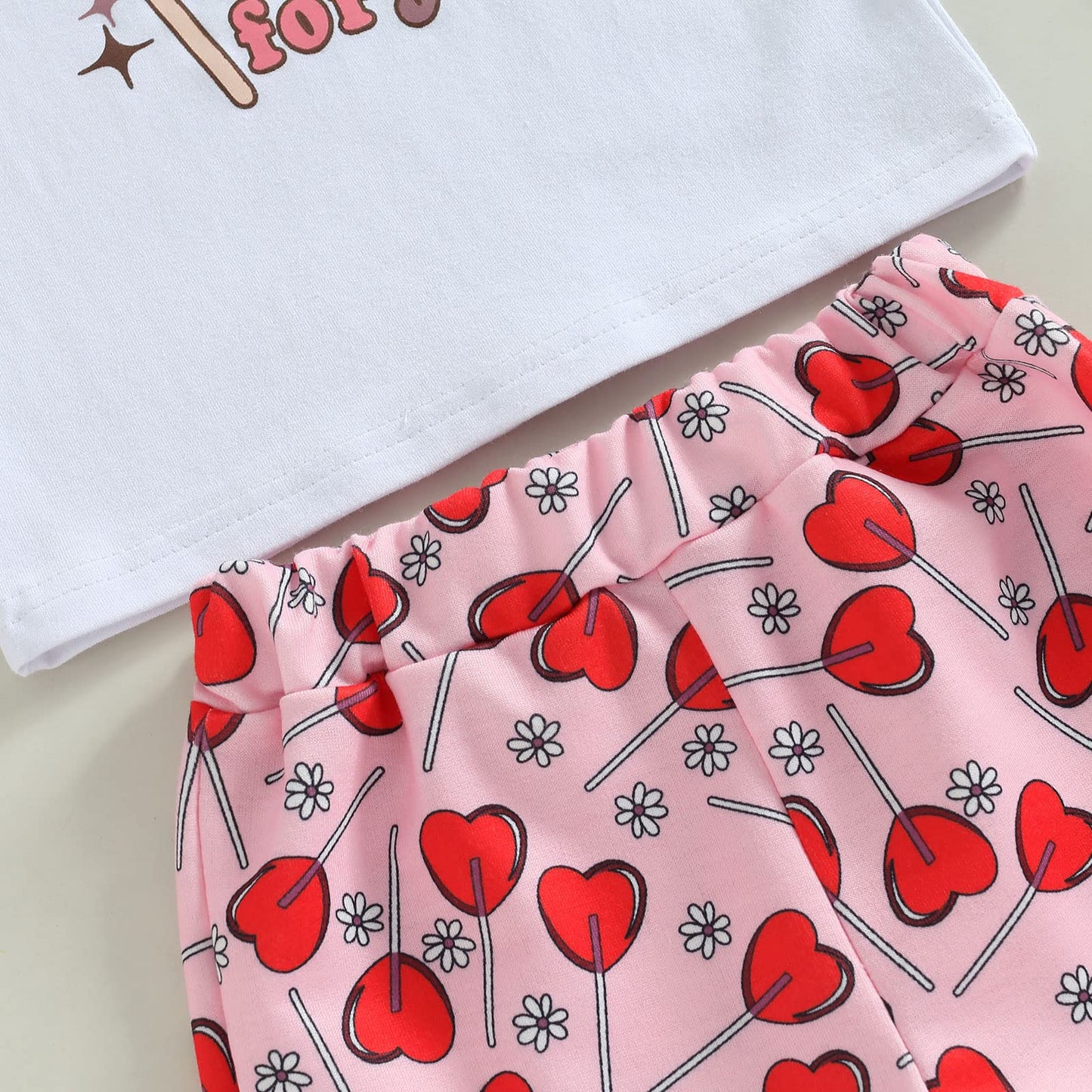Wybzd Baby Girl Valentines Day Outfit Heart Candy Tee Shirt Top Bell-Bottom Pants Sets Cute Toddler Clothes Heart Candy 3-4T
