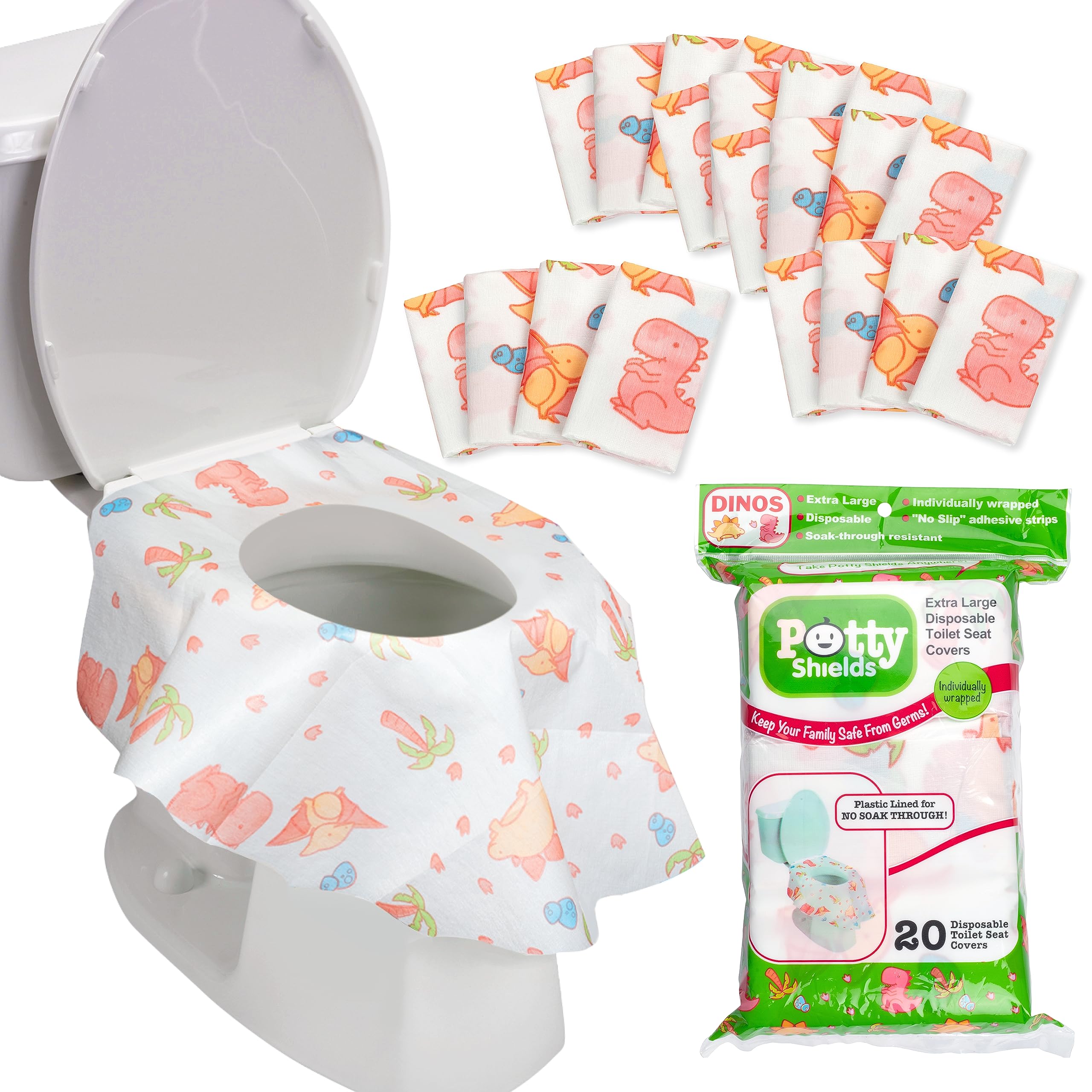 Potty Shields Toilet Seat Covers Disposable (20 Pk, Dinosaurs) - Xl Wa ...