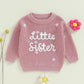 Amnnchya Toddler Infant Baby Girl Knit Sweater Big Sister Little Sister Matching Outfits Long Sleeve Pullover Sweatshirt (Rose P