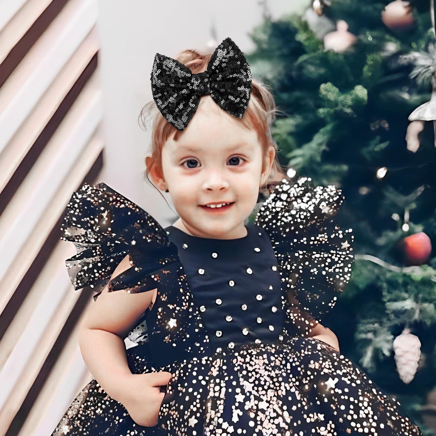 Lanmerry Hair Clip For Girls, 5 Inches Sequins Large Bow With Alligator Clip For Bows Hair Accessories, Black