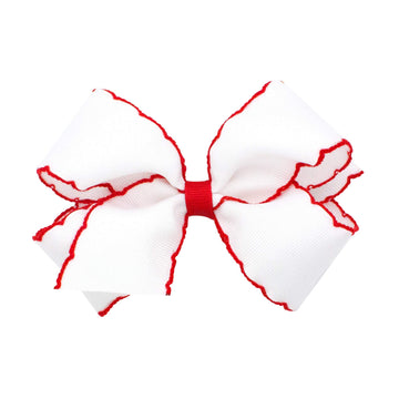 Wee Ones Baby Girls Medium Classic Grosgrain Moonstitch Hair Bow on a WeeStay Clip - White w/Red Stitching,One Size