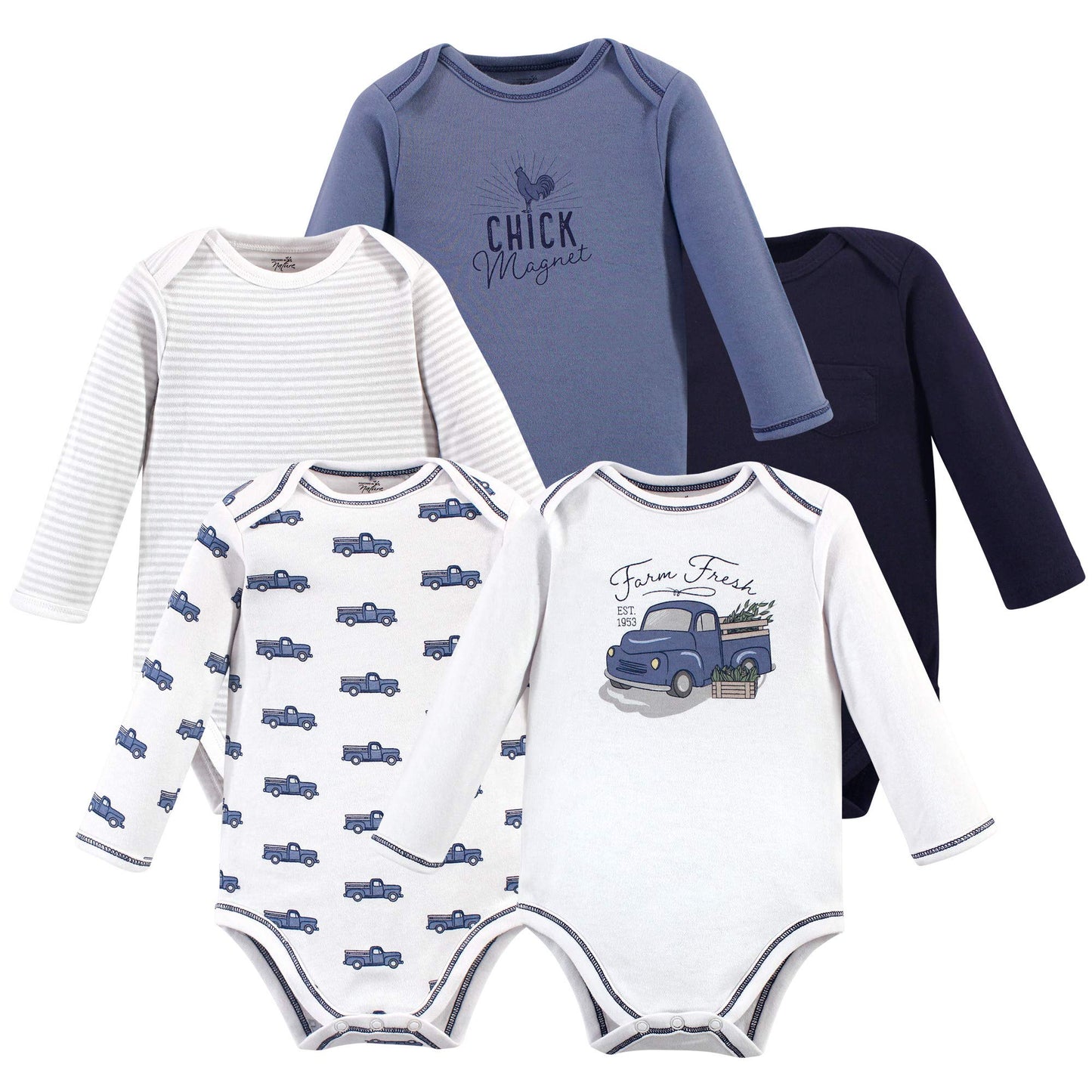 Touched By Nature Baby Organic Cotton Long-Sleeve Bodysuits, Truck, 0-3 Months