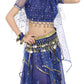 Girls Belly Dance Top Skirt Set Halloween Costume With Head Veil,Waist Chain Dark Blue