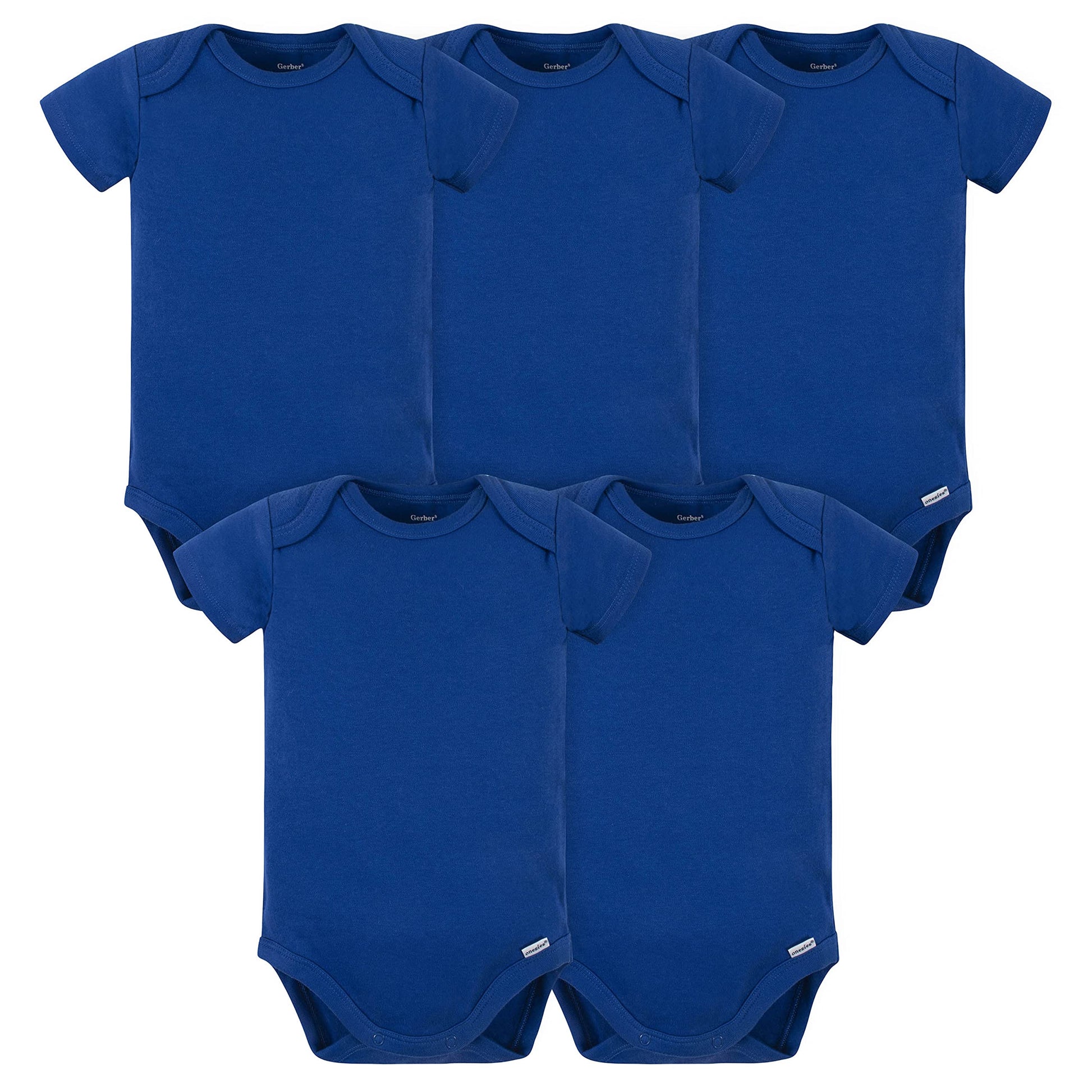 Gerber Baby 5 Pack Onesies Multi-Packs Bundle Interlock 180 Gsm, Blue, 3-6 Months