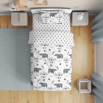 Bear Mountain Watercolor Boy Toddler Kid Childrens Bedding Set By Sweet Jojo Designs - 5 Pieces Comforter, Sham And Sheets