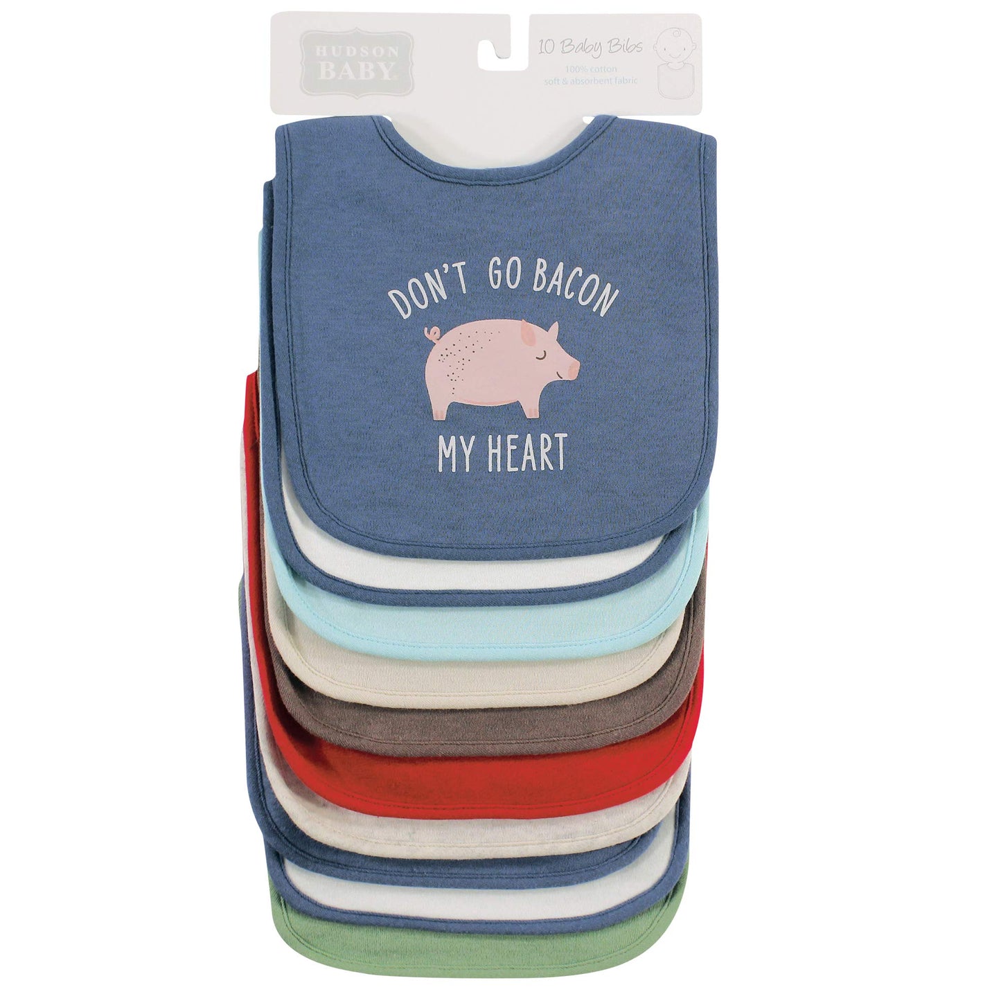 Hudson Baby Unisex Baby Cotton Bibs, Bacon My Heart, One Size