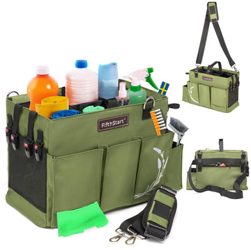 FifthStart Wearable Cleaning Caddy For Cleaning Supplies with Shoulder Strap, Removable Waist Strap, and Handle (Green, Small)
