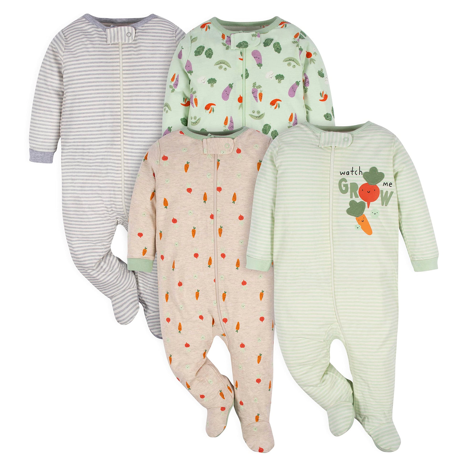 Gerber Unisex Baby 4 Pack 'N Play Footie And Toddler Sleepers, Happy Veggies, Preemie Us