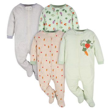 Gerber Unisex Baby 4 Pack 'N Play Footie And Toddler Sleepers, Happy Veggies, 6-9 Months Us