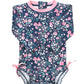 Rufflebutts Baby Girls Upf 50+ Sun Protection Floral Printed Long Sleeve One Piece Rash Guard Swimsuit With Zipper - Moonlit Mea