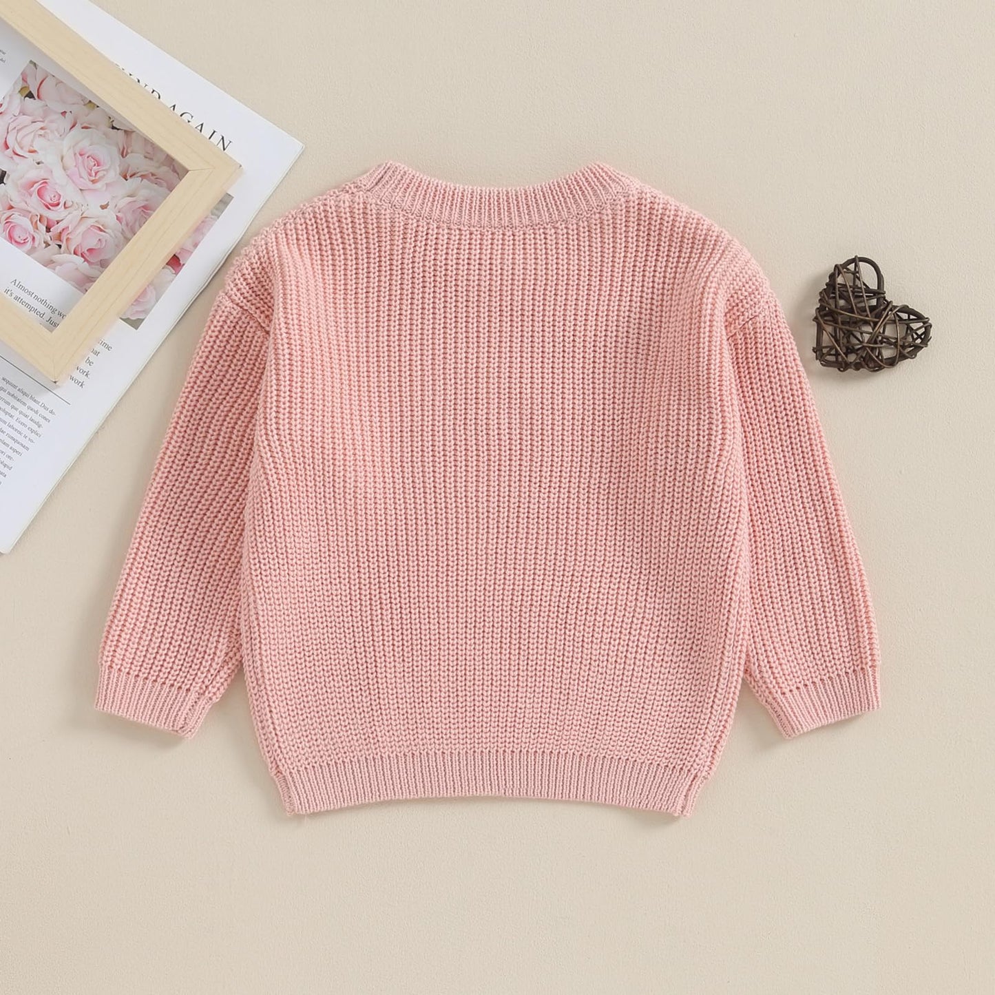 Baby Girl Cute Long Sleeve Crew Neck Love Embroidery Sweater Toddler Valentine Day Outfits (Pink Heart, 0-3 Months)