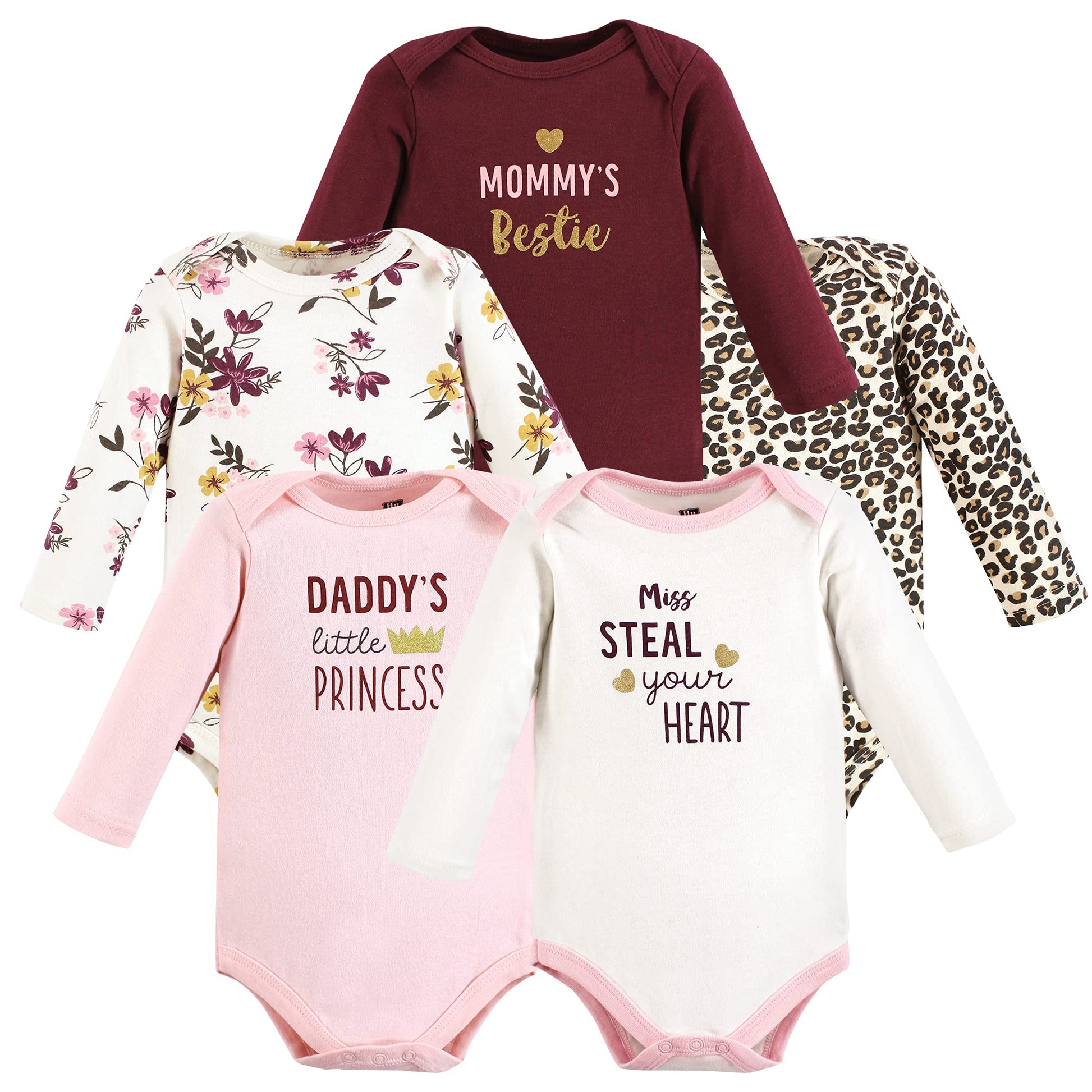 Hudson Baby Unisex Baby Cotton Long-Sleeve Bodysuits Steal Your Heart, 6-9 Months
