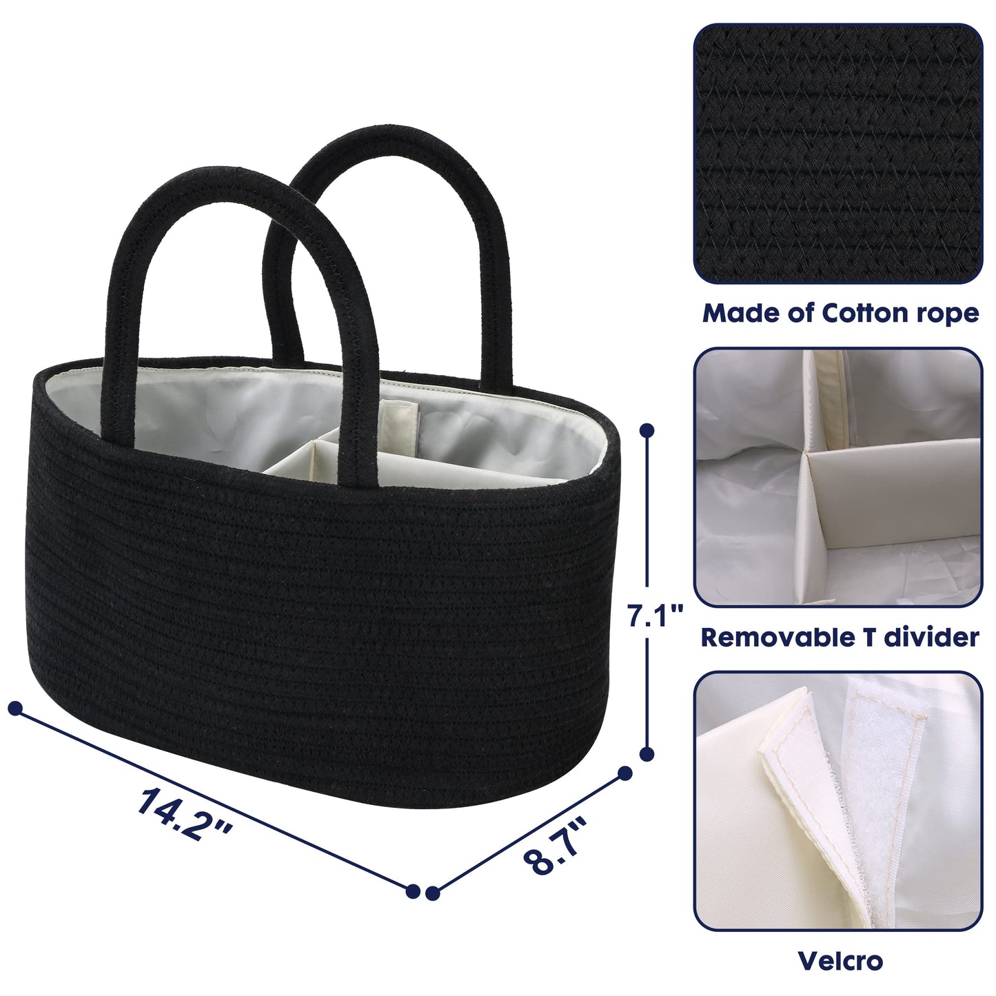 Baby Diaper Caddy Organizer For Girl Boy Cotton Rope Nursery Storage Bin Basket Portable Holder Tote Bag For Changing Table Car