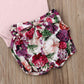 Newborn Baby Girls Cotton Short Sleeve Ruffle Bodysuit And Floral Shorts Headband Outfit Summer Clothes Set (3-6 Months, Pink+Pu