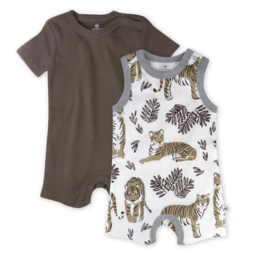 Honestbaby Multipack Short Romper Sets And Dresses 100% Organic Cotton For Infant Baby And Toddler Boys, Girls, Unisex, Tiger Cu