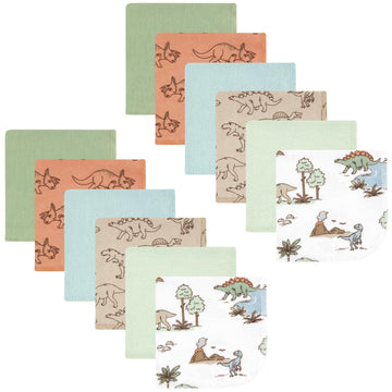 Hudson Baby Unisex Baby Flannel Washcloths, Dinosaur Adventures 12Pk, One Size