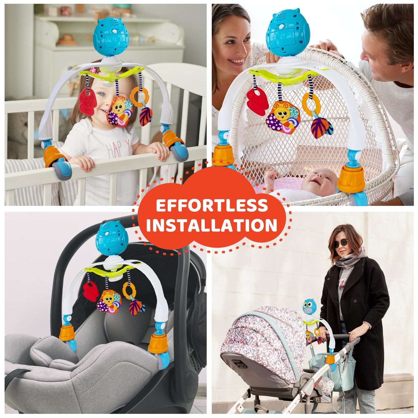 Baby Stroller Arch Toy with Relaxing Music & Lights - Adjustable Activity Arch & Play Accessories - Baby Bouncer Toy Bar, Carsea