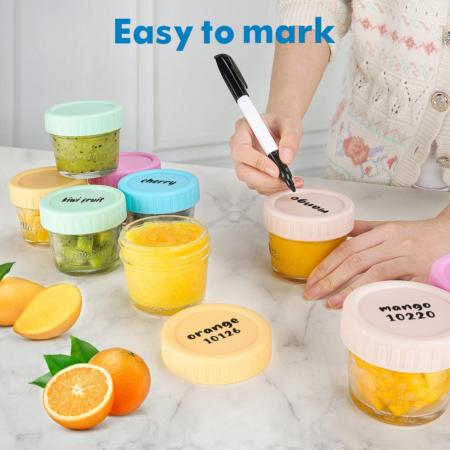 Willdan Glass Baby Food Storage Jars W/Lids (4 Oz, 24 Pack Set) Snack, Puree, Reusable Small Containers, Breast Milk, Fridge Or