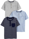Simple Joys By Carter'S Baby Boys' 3-Pack Short-Sleeve Tee Shirts, Blue Heather/Grey Heather Dots/Navy Stripe, 2T