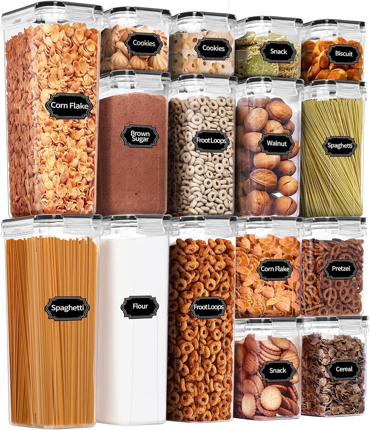 Snazzy Airtight Food Storage Container Set, 16 Pcs Bpa Free Plastic Dry Food Canisters For Kitchen Pantry Organization And Stora