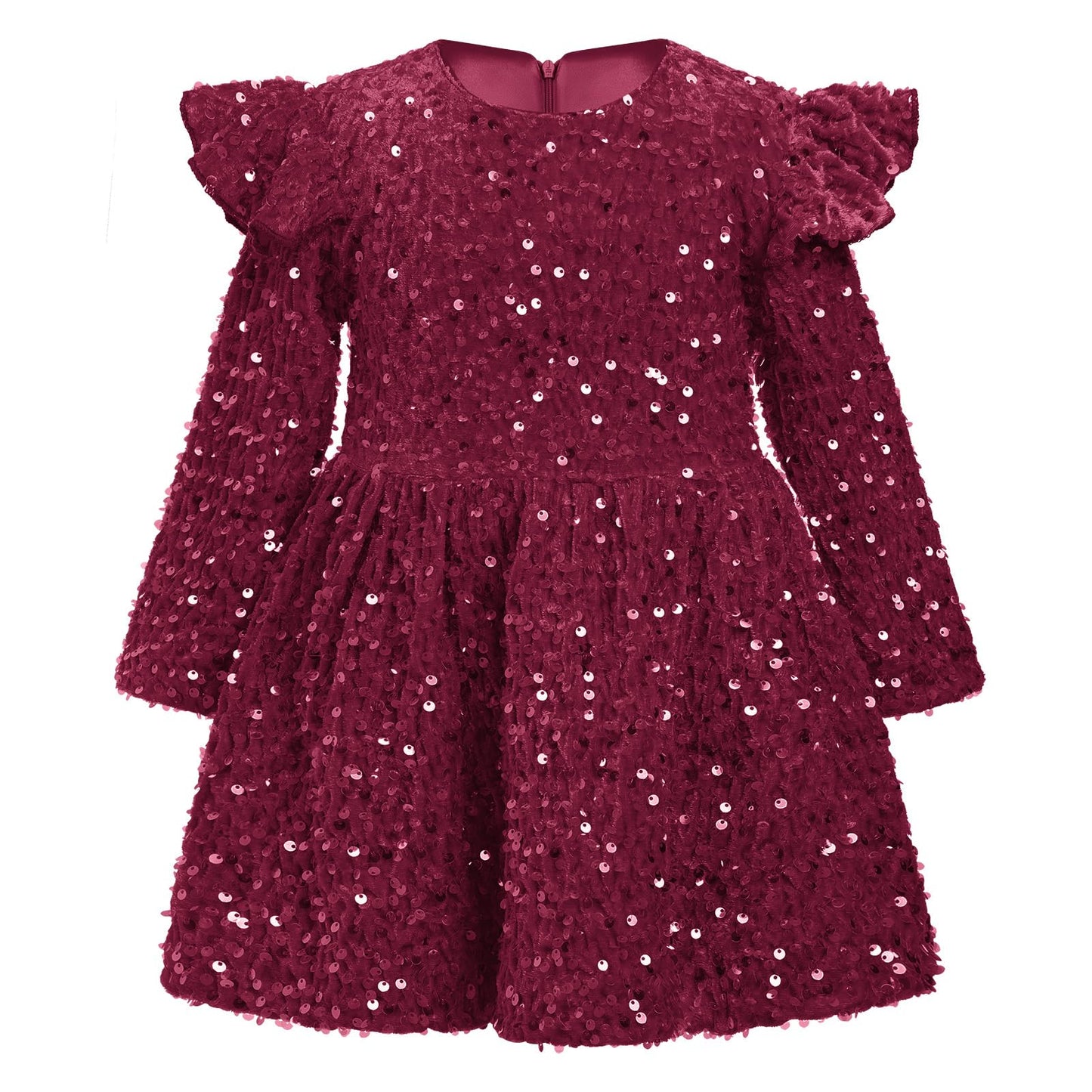 Odoldi Red Velvet Christmas Dress Baby Long Sleeve Velvet Ruffle Sequin Dresses Toddler Girls Fall Winter Princess Pageant Birth