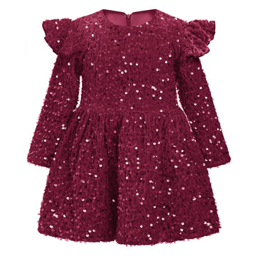 Odoldi Red Velvet Christmas Dress Baby Long Sleeve Velvet Ruffle Sequin Dresses Toddler Girls Fall Winter Princess Pageant Birth