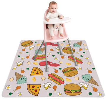 Welspo Splat Mat For Under High Chair, Washable Large Baby Splash Mat, Anti-Slip Silicone Spot Waterproof Floor Mat, Food Catche