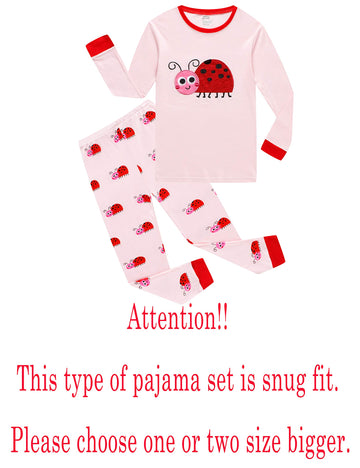 Kikizye Baby Girls Long Sleeve Ladybug Pajama Sets 100% Cotton Pjs Toddler Size 09-12 Mothes
