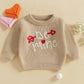 Nokpsedcb Baby Girl Cute Long Sleeve Heart Flowers Embroidery Oversized Sweater Toddler Valentine Outfit (Khaki Be Mine, 3-4 Yea