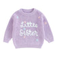 Amnnchya Toddler Infant Baby Girl Knit Sweater Big Sister Little Sister Matching Outfits Long Sleeve Pullover Sweatshirt (Purple