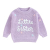Amnnchya Toddler Infant Baby Girl Knit Sweater Big Sister Little Sister Matching Outfits Long Sleeve Pullover Sweatshirt (Purple