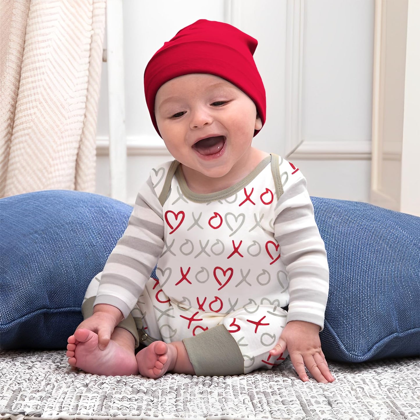 Gliglittr Newborn Baby Boy Valentine'S Day Outfits Infant Romper Long Sleeve Bodysuit Cute Heart Print Onesie Jumpsuit(Grey,12-1