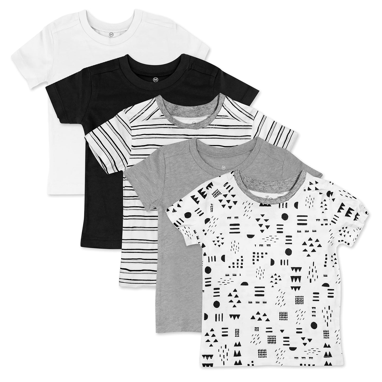 Honest Baby Organic Cotton Short Sleeve T-Shirt Multi-Packs, 5-Pack Pattern Play, 6-9 Months