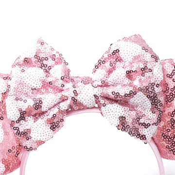 Foeran Mouse Ears Headbands Shiny Bows Mouse Ears Glitter Party Princess Decoration Cosplay Costume For Girls Women (Pink Heart